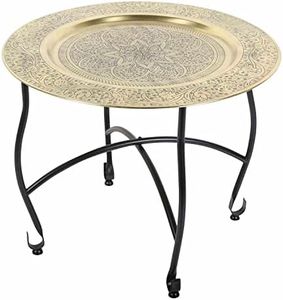 Casa Moro Table à thé orientale Doha D50 ronde dorée | Table d'appoint marocaine avec plateau doré et structure pliable en noir | Table de jardin en métal | TA8050
