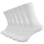 Mens Dress Socks 6 Pairs Cotton Classic Lightweight Crew Socks Solid Color Soft Breathable for All-season (6 Pairs, White)