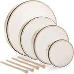 Foraineam 4 Pack Hand Drum 12 Inch 10 Inch 8 Inch 6 Inch Wood Drum Set Musical Educational Percussion Instrument Wooden Frame Drum with Drum Sticks for Home Party Supplies