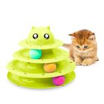 FurDreams Cat Roller Ball Toy Interactive - Green, 3 Tier Tower Fun Cat Ball Track Toy with 3 Colour Balls, 3 Level Cat Teaser Toy with Cat Play Balls, Kitten Fun Puzzle Toy for Exercise & Stimulation