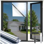 rabbitgoo Heat Reflective Window Film Privacy Film for Glass Windows Silver 44.5×200cm, One Way Mirror Tint with Tools Static Cling Anti Glare UV, Sun Blocker for Home, Office