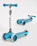 Play Nation Premium Foldable Road Runner Scooter for Kids with LED Wheels, Wide Standing Deck, Rear Brakes & 3-Level Adjustable Handlebar|Kick Scooter for Boys & Girls|Capacity 40 kg|3 Years+ (Blue)