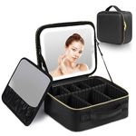 Makeup Bag Vanity Mirror with Lights: Travel Make Up Bag with Light Up Mirror - Adjustable Led Mirror Makeup Organiser for Women Black