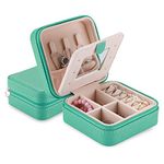 ProCase Small Jewelry Organizer Box for Travel, Portable Mini Jewelry Travel Case with Zipper Mirror for Rings Necklaces Bracelets Earrings, Gift for Women Girl -Teal