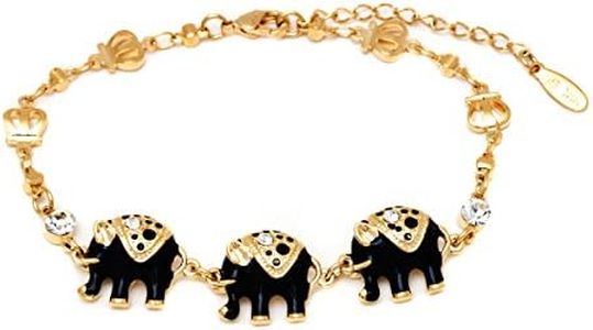 Barzel 18k Gold Plated Black Enamel Elephant Bracelet (Black)