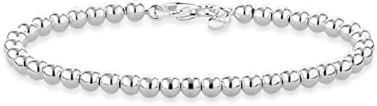 Miabella 925 Sterling Silver Italian Handmade 4mm Bead Ball Strand Chain Bracelet for Women 6.5, 7, 7.5, 8 Inch Made in Italy (6.5 Inches)