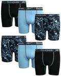 Reebok Boys' Underwear - 6 Pack Performance Boxer Briefs (S-XL), Print/Sky/Black, 12-14