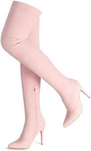 Jiu du Thigh High Boots for Women Pointed Toe Stiletto Over The Knee Boots Suede Side Zipper High Heel Boots, Pink Velvet, 9.5