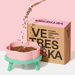 VETRESKA Elevated Dog Bowls Large Breed, 40 OZ Ceramic Raised Dog Bowl with Bamboo Dog Bow Stand, Flower Dog Food Water Bowl Dog Feeding Dish Bowls for Medium/Large Dogs and Cats