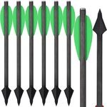 WANVZMR 6.3" Pistol Crossbow Bolts,Carbon Mini Crossbow Arrows Bolts Broadhead Tips Hunting Arrows for 50-80lbs Crossbow Archery Pistol-Fishing Hunting Shooting Target Practice (Style1 Green 6pcs)