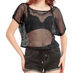 WILDPARTY 80s Fancy Dress Fishnet Top for Women, Neon Mesh Top Off The Shoulder T-shirt 1980s Retro Theme Party Costume Accessories Cosplay