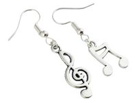 Mismatched Music Note and Treble Clef Earrings - silver plated or sterling silver hooks asymmetric music jewellery, instrument pianist teacher musical lover singer gift for musician