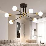 Comely Chandelier Sputnik Ceiling Light, 6 Lights E27 Black Gold Modern Chandelier, Semi-Flush Mount Ceiling Lamp Vintage Ceiling Lighting for Living Room, Bedroom, Dining Room, Kitchen