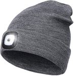 LED Beanie Hat with Light,Unisex 4 LED USB Rechargeable Headlamp Winter Warmer Knitted Cap Flashlight Head Lights Hat Women Men Gift for Camping,Hiking,Biking,Walking (Grey)