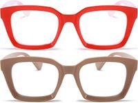 2 Pack Ladies Retro Oversized Reading Glasses Women Computer Reader Eyeglass, Red/Coffee, 1.5