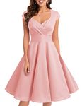 Bbonlinedress Women's 50s 60s A Line Rockabilly Dress Cap Sleeve Vintage Swing Party Dress Blush L