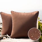 Phantoscope Pack of 2 Outdoor Waterproof Solid Throw Decorative Pillow Cover Decorative Square Outdoor Pillows Cushion Case Patio Pillows for Couch Tent Sunbrella (18''x18'', Brown)