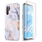 SURITCH for HUAWEI P30 Pro Case 360 Protection Silicone Back Cover with Built in Screen Protector Slim Thin Bumper Shockproof Case for HUAWEI P30 Pro Marble White