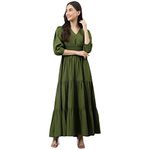 DEEBACO Women's Fit & Flare Maxi Dress|V-Neck|Full Length Long Dresses for Women|A-Line Dress|Stylish Garments for Ladies|Beach Dress for Women (Olive)