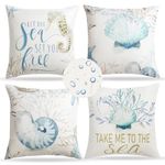 SOMYTING Set of 4 Waterproof Outdoor Throw Pillow Covers, Ocean Beach Pillows Case, Decorative Outdoor Linen Square Pillow Covers Cushion Covers for Sofa Room Patio Garden Balcony Couch