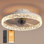 19.7" LED Ceiling Fan with Lights and Remote & APP, Semi-Enclosed Flush Mount Low Profile Ceiling Fan for Safe Use,6 Speeds, Reversible, LED Dimmable, 3 Color Temperature Optional, DC Motor Control