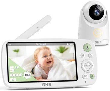 GHB Babyphone Caméra 5'' HD 1080P Caméra Bébé avec Longue Autonomie Batterie 4000 mAh 7 x 24H en Mode VOX 4X Zoom Communication Bidirectionnelle Vision Nocturne Capteur de Température