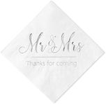 Crisky Wedding Napkins Mr Mrs Silver Cocktail Beverage Dessert Napkins for Tabel Decoration Engagement Party Supplies, 100 Pcs, 3-Ply