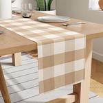 Encasa Homes Table Runner for 4 seater Dining - Buffalo Beige Checks - 32x150 cm - Rustic Farmhouse Decor Eco-Friendly Cotton, Decorative Homespun Plaid Cloth for Party, Restaurant & Outdoors