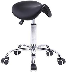 KKTONER Rolling Saddle Stool PU Leather Swivel Adjustable Rolling Stool with Wheels Salon Chair Black