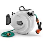 COSTWAY Retractable Hose Reel, 8 in 1 Nozzle Wall Mounted Garden Hose with 15+1M/20+2M/30+2M Pipe, Hose Locking Mechanism and 180°Swivel Auto Rewind Design (with 8 in 1 Nozzle, 15+1M Pipe, 38x20x37cm)