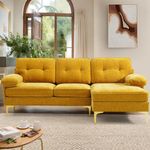 EASELAND 83" L Shaped Convertible Couch, Chenille Couch Sectionals for Living Room, 3-Seat Comfy Lounge Sofa for Bedroom with Chaise, Sleeper Sofa Bed with Fluffy Armrests, Washable Cushion(Yellow)