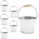 Six Galvanized Metal Buckets with Wooden Handles for Parties, Home Projects, and More (4.5 in; not to be Used as Water Buckets)