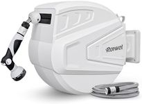 Roywel Auto Reel Garden Hose 30M，Hose Reel Wall Mounted，Auto Rewind, Self-Locking System,180° Pivotal with Multifunction Spray Nozzle