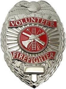 Hero's Pride Volunteer Firefighter Badge, Durable 5-Piece Pin/Catch, Scramble Seal, Silver, 2-1/4 x 3-1/8"