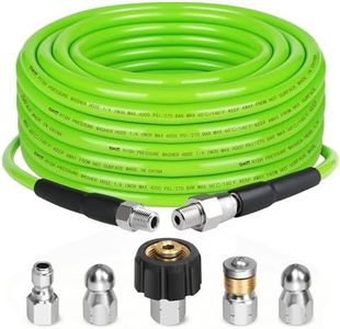 Kink Resistant Power Washer Hose 50 FT 1/4 Inch 4000 PSI, Ufixed Sewer Jetter Kit for Flexible High Pressure Washer Hose Extension Connector, Fit to All Electric and Gas High Pressure Washer Green