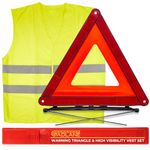 GADLANE 2 In 1 Emergency Warning Triangle & Hi Vis Vest Kit Car Road Safety Reflective Ece R27 & High Visibility Vest European Travel Roadside Breakdown, European Driving Kit Breakdown Triangle Hi Vis