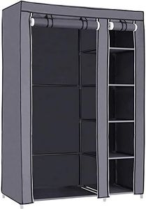 SONGMICS Portable Wardrobe, Foldable Closet, Clothes Storage Organiser with Hanging Rail, Shelves, Fabric Cover, for Bedroom, Cloakroom, 110 x 45 x 175 cm, Grey LSF007G, Gray