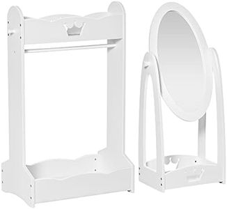 HOMCOM Kids Clothes Rail and Mirror Set 360° Rotation Free Standing Full Length Mirror and Hanging Rack with Storage Shelves Child's Dressing Mirror Garment Wardrobe White