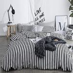 karever White and Black Stripes Comforter Set Cal King Women Bedding Set Soft Durable White Striated Bedding Set Black Stripes Cal King Quilts Hotel Quality Comforter Girls White Black Stripes Bed Set