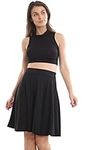 Crazy Fashion Womens Soft Stretchy Plain Knee Length Flared Midi Skater Skirt Basic Solid Casual Soft Stretch A Line Flowy Skirt Plus Size UK 8 to 26 Black