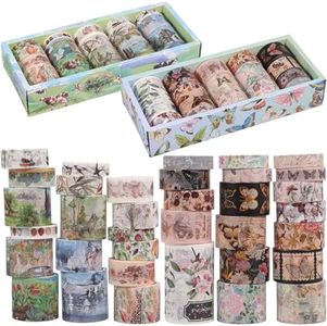 36 Rolls Vintage Washi Tape Set Decorative Masking Tape Botanical Aesthetic Washi Tape Adhesive Scrapbook Tape for Journal DIY Crafts Scrapbooking Supplies