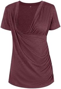 Liu & Qu Womens Maternity Nursing Tops Short Sleeve Breastfeeding Shirts Heather V Neck Clothes
