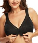 DotVol Women's Full Figure Front Closure Wirefree Jacquard Back Support Posture Bra(Black,42C)