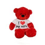 HUG 'n' FEEL SOFT TOYS Big Teddy Bear Wearing I Love My Wife T-Shirt 3 Feet Red_T Shirt_I Love My Wife Plush & Stuffed Toys