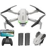 SIMREX Drone With 1080P Camera for Kids Adults, Mini RC Quadcopter Foldable, One Key Start, Waypoint Fly, Headless Mode, Auto-Follow, 3D Flip, 3 Speeds, 2 Batteries, Easy for Beginners, Grey