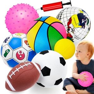 Ladwon Balls Toys for Toddlers 1-3, Toddler Outdoor Toys, Set of 7 Boys Girls Indoor Outdoor Sports Balls Toys, Baby Soccer Ball Basketball Tennis Ball Rugby Ball with Bag