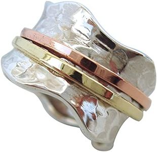ENERGY STONE 925 Sterling Silver BREEZE Classic Hammered Pattern Brass and Copper Spinners Meditation Spinner Ring (Style 797) (7.5)