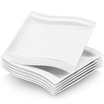 MALACASA Square Dinner Plates, 10.2" White Plates Set of 6, Porcelain Side Plates Dessert Plates Salad Plates, Microwave & Dishwasher Safe, Series Flora