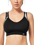 Yvette Sports Bra High Impact Womens 32A-48DD Cross Back Push Up High Support Bra Plus Size, Black, 46E