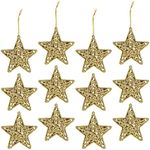 Juvale 3D Glitter Gold Star Christmas Tree Ornaments, Holiday Decorations (12 Pack)